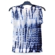 Top Femme Sans Manches Tie and Dye Shibori Bleu Nuit Blanc