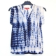 Top Femme Sans Manches Tie and Dye Shibori Bleu Nuit Blanc