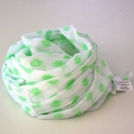 Foulards Coton Imprimé Blanc Motifs Verts Fluos