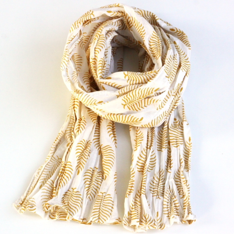 Paréo Foulard Imprimé Floral Ocre Et Blanc