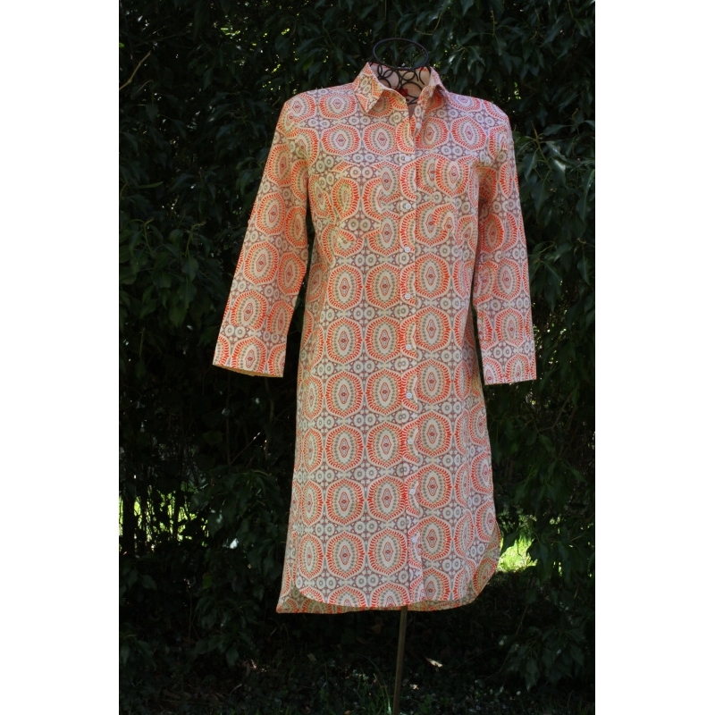 Robe Chemise Imprimé Alvéoles Orange