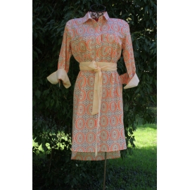 Robe Chemise Imprimé Alvéoles Orange