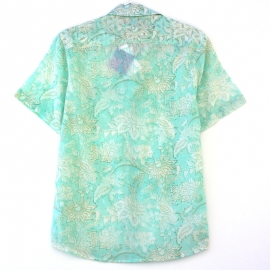 Chemise Homme Manches Courtes Imprimé Vert Glacier A Fleurs Blanches