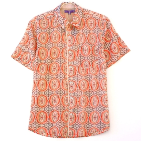 Chemise Homme Manches Courtes Imprimé Alvéoles Orange