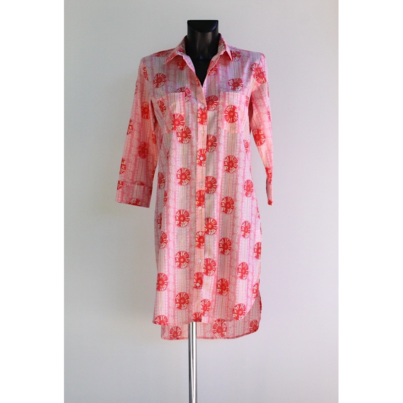 Robe Chemise Imprimé Tie And Dye Rose Rouge