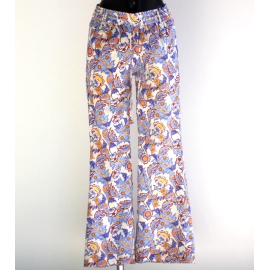 Pantalon Femme Imprimé Paisley Bleu Et Orange