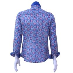 Chemise Homme Bleu Outremer Et Fleurs Roses