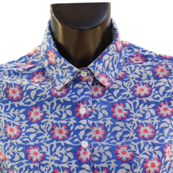 Chemise Femme Bleu Outremer Et Fleurs Roses