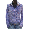 Chemise Femme Bleu Outremer Et Fleurs Roses
