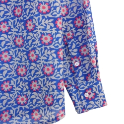 Chemise Femme Oversize Bleu Outremer Et Fleurs Roses