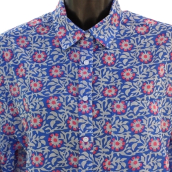 Chemise Femme Oversize Bleu Outremer Et Fleurs Roses