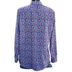 Chemise Femme Oversize Bleu Outremer Et Fleurs Roses