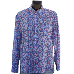 Chemise Femme Oversize Bleu Outremer Et Fleurs Roses