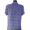 Chemise Femme Manches Courtes Bleu Outremer Et Fleurs Roses