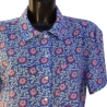 Chemise Femme Manches Courtes Bleu Outremer Et Fleurs Roses