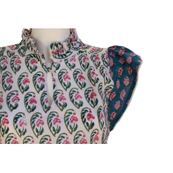 Top Femme Manches Volantées Fleurs roses