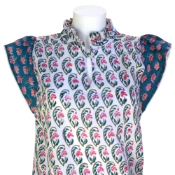 Top Femme Manches Volantées Fleurs roses