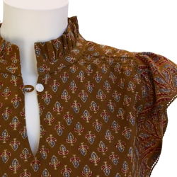 Top Femme Manches Volantées Ocre