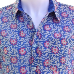 Chemise Homme Bleu Outremer Et Fleurs Roses