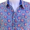 Chemise Homme Bleu Outremer Et Fleurs Roses