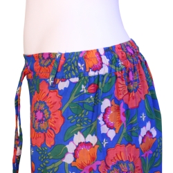 Pantalon Large Femme Imprimé Bleu et fleurs rouges