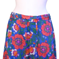 Pantalon Large Femme Imprimé Bleu et fleurs rouges