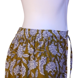 Pantalon Large Femme Imprimé Floral Ocre Bleu Marine Et Blanc