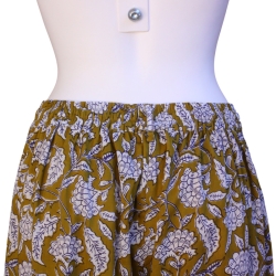 Pantalon Large Femme Imprimé Floral Ocre Bleu Marine Et Blanc