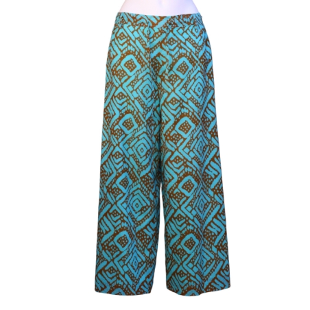 copy of Pantalon Large Femme Imprimé Kaki Et Bleu Aqua