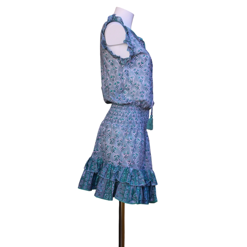 Robe Courte Mini Fleurs Vertes Et Rouges