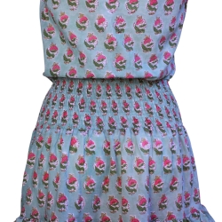 Robe Courte Motif Vert de Gris Et Rose