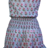 Robe Courte Motif Vert de Gris Et Rose